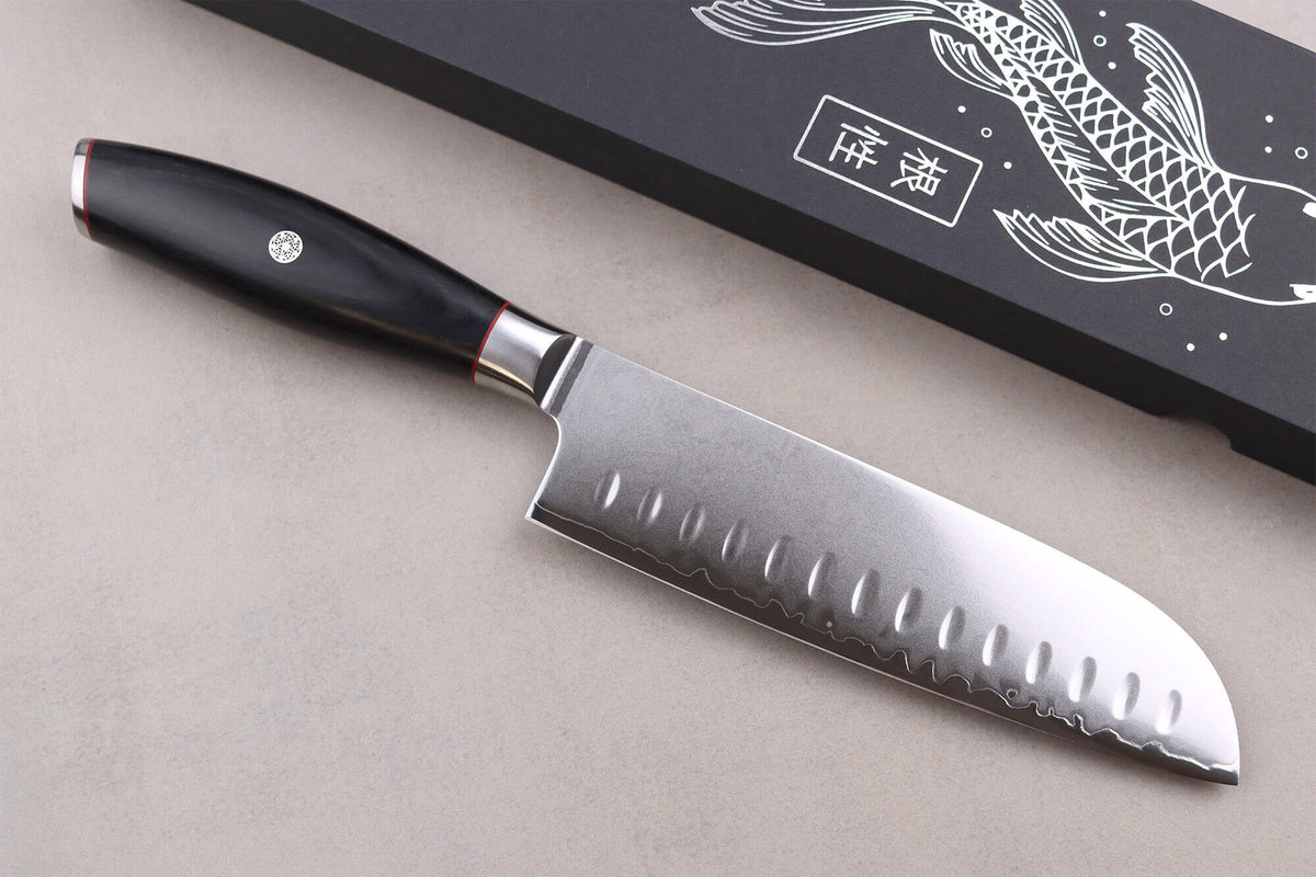 Wusaki Fujiko Black 10CR Santoku Knife San Mai Blade 18cm