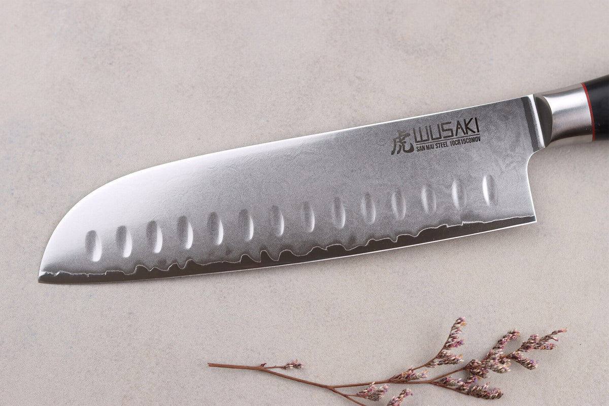 Wusaki Fujiko Black 10CR Santoku Knife San Mai Blade 18cm