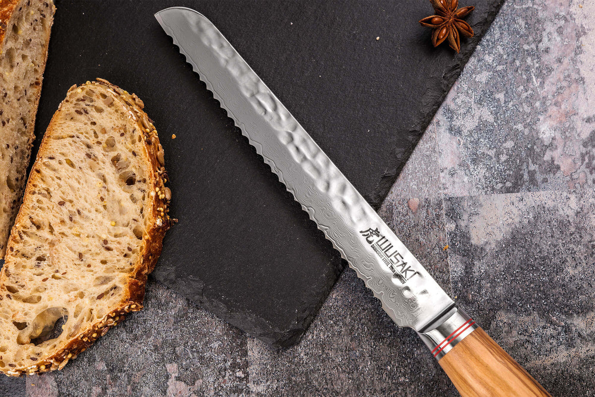 Couteau à pain 20cm Damas Olive 10Cr