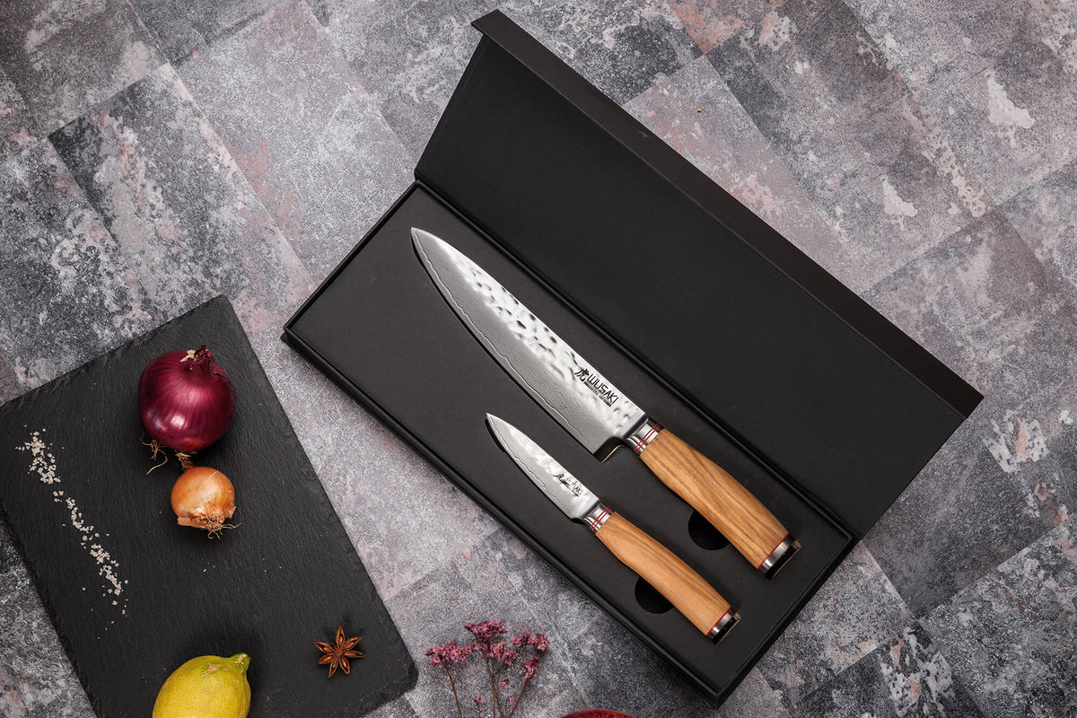 Wusaki Damas Olive 10Cr Knife Gift Set 1 Chef + 1 Paring