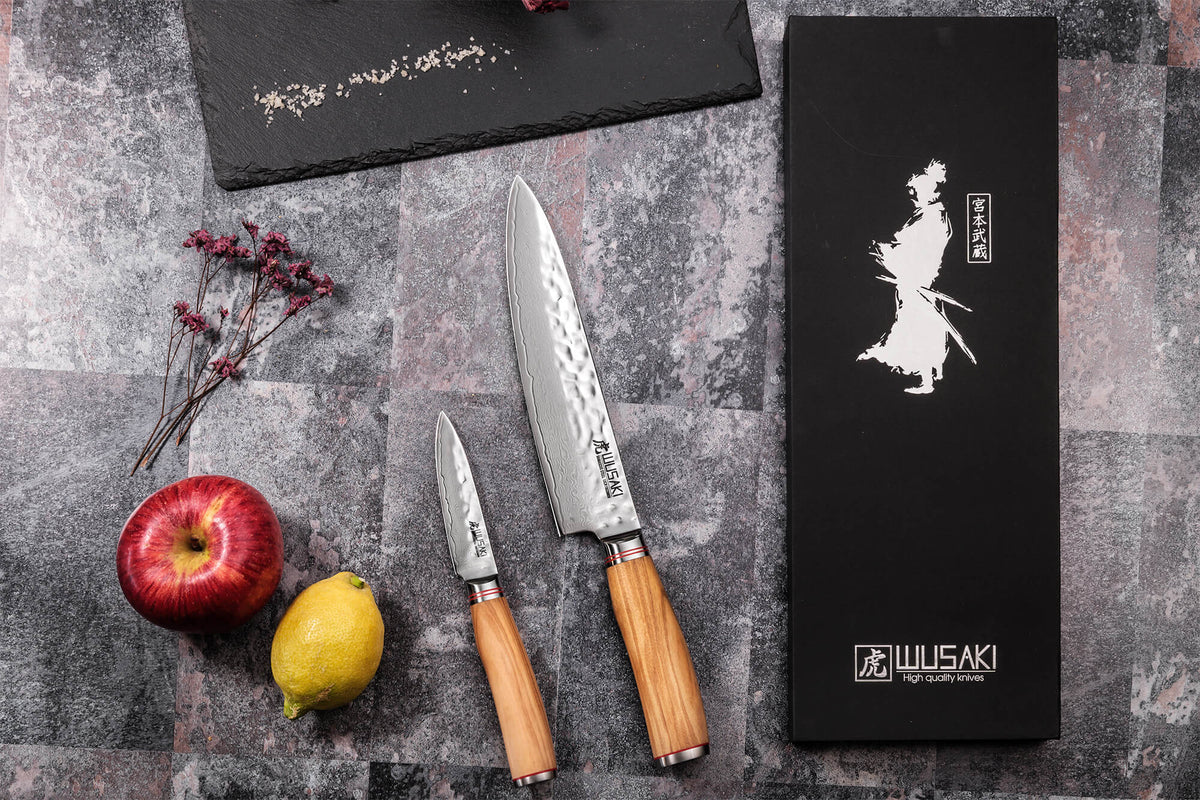 Wusaki Damas Olive 10Cr Knife Gift Set 1 Chef + 1 Paring