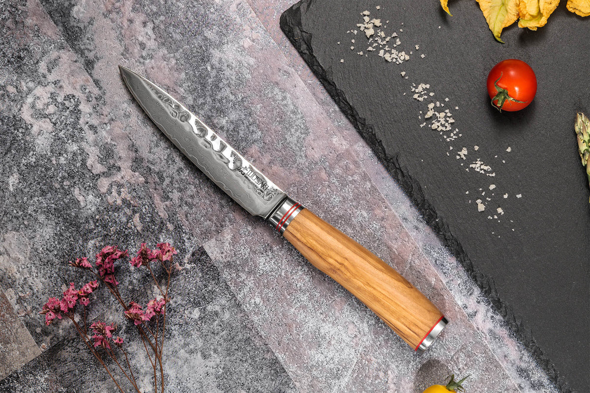 Coffret couteaux Wusaki Damas Olive 10Cr 1 Chef + 1 Universel + 1 Office