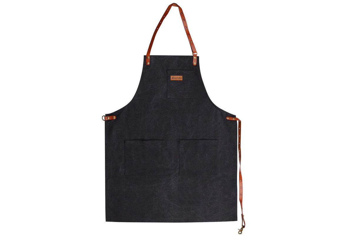 Wusaki Kitchen Apron Black Canvas and Leather