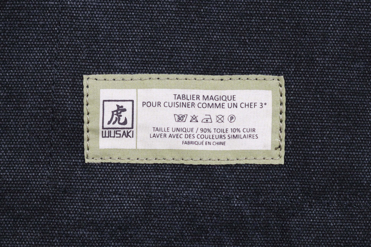 Wusaki Kitchen Apron Black Canvas and Leather