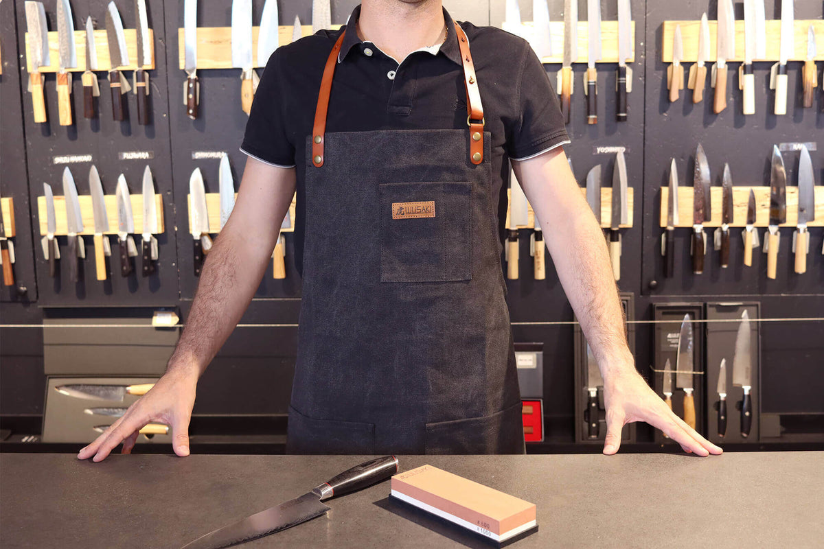 Wusaki Kitchen Apron Black Canvas and Leather