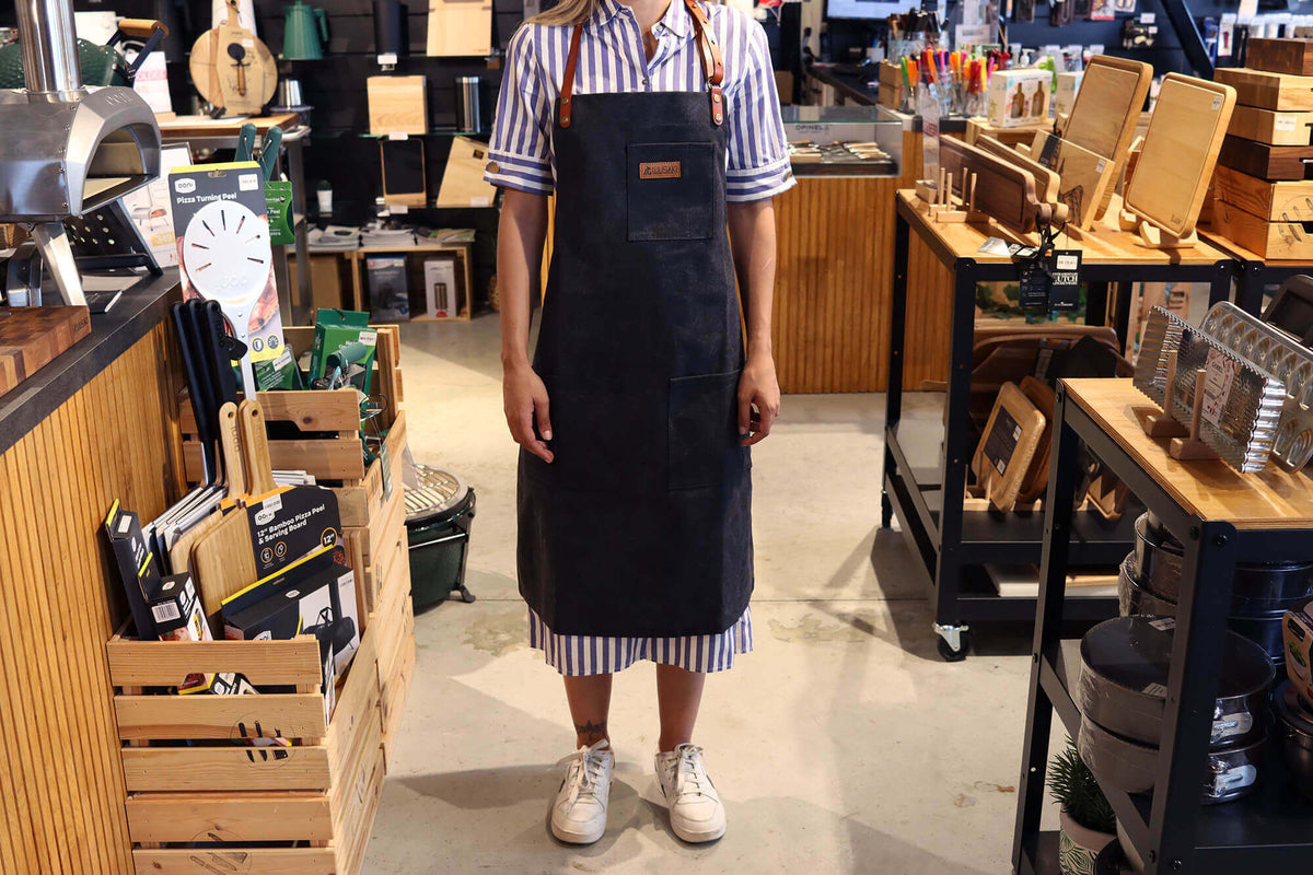 Wusaki Kitchen Apron Black Canvas and Leather