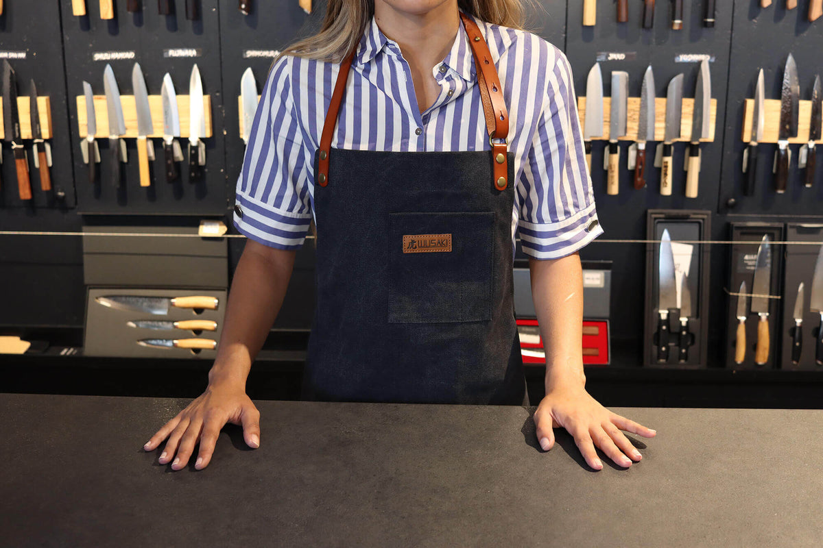 Wusaki Kitchen Apron Black Canvas and Leather