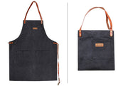 Wusaki Kitchen Apron Black Canvas and Leather