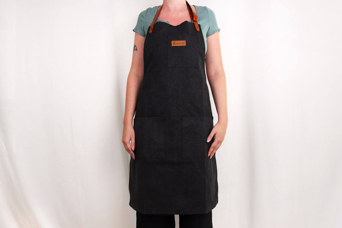 Wusaki Kitchen Apron Black Canvas and Leather