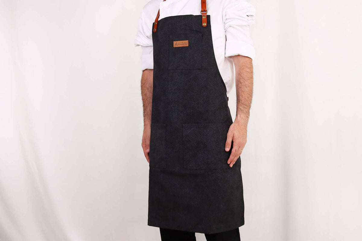 Wusaki Kitchen Apron Black Canvas and Leather