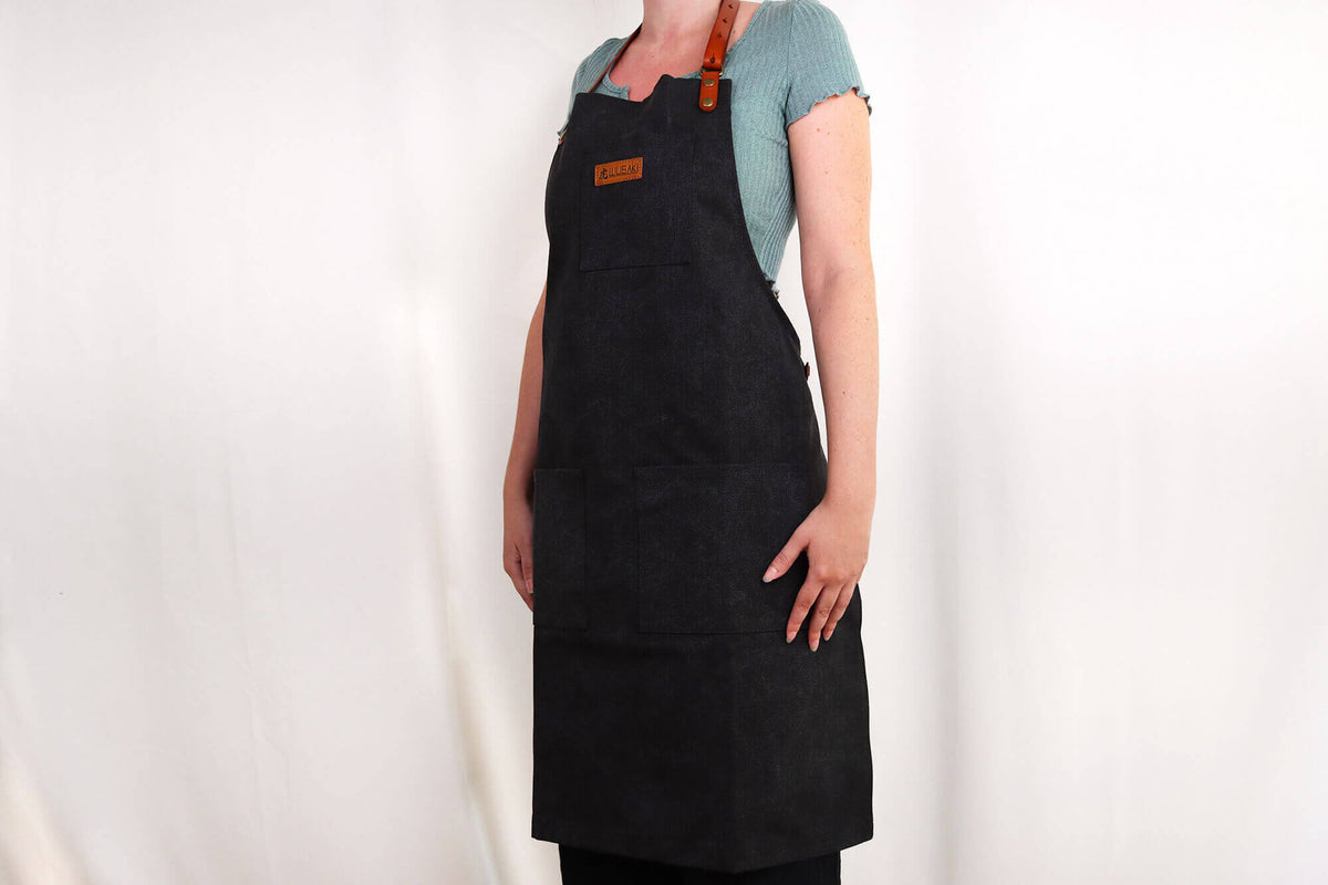 Wusaki Kitchen Apron Black Canvas and Leather