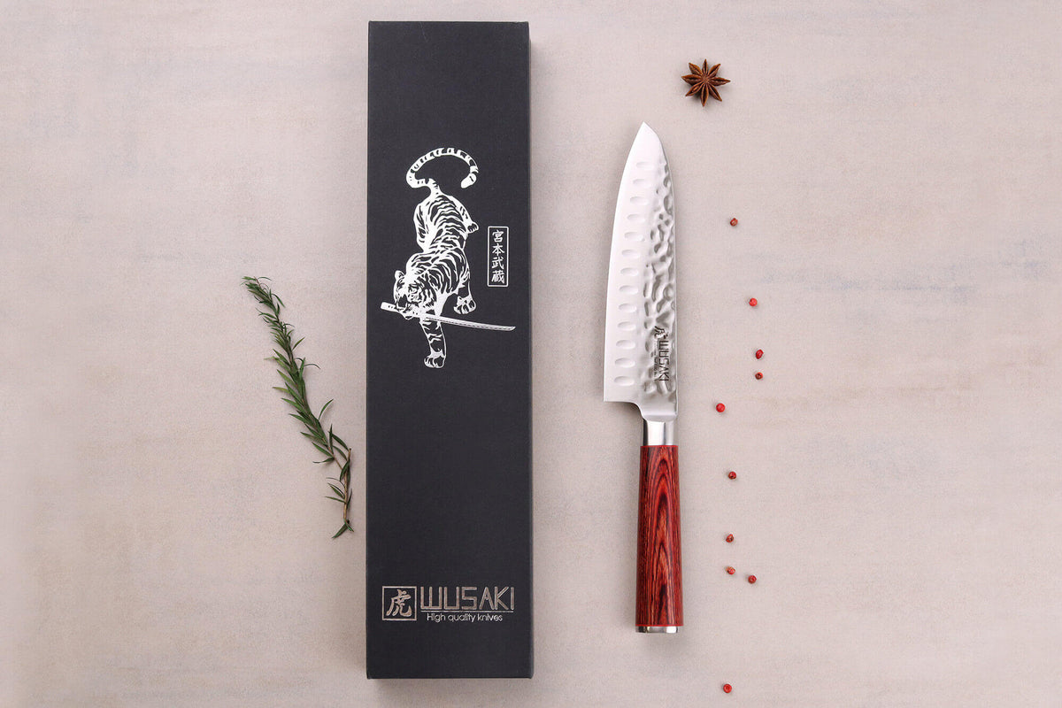 Pakka X50 Santoku Knife with Granton Edge 17cm