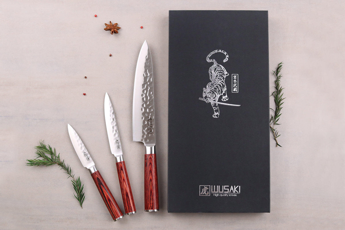Coffret couteaux Wusaki Pakka X50 1 chef 1 universel et 1 office
