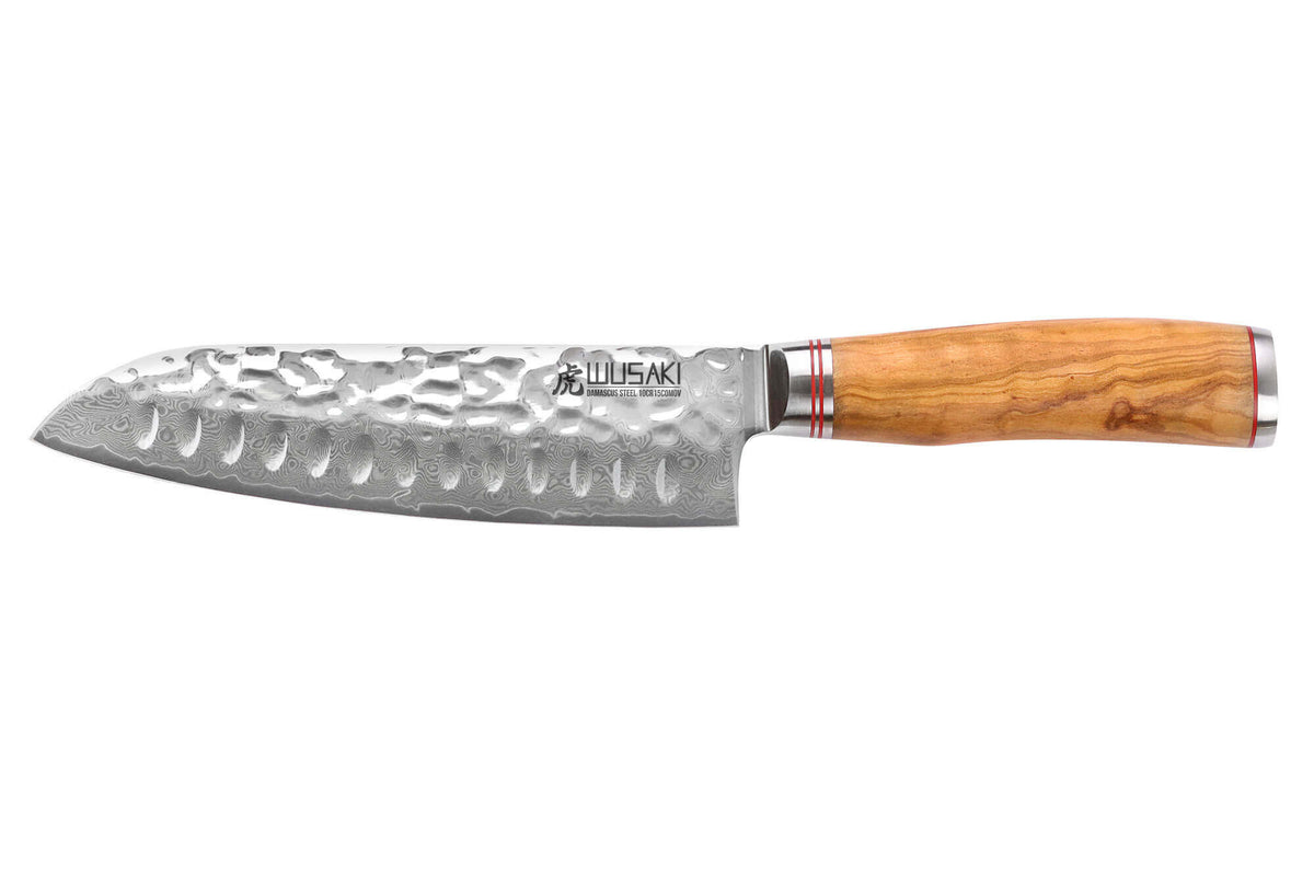 Couteau santoku alvéolé 18cm Damas Olive 10Cr
