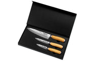 Coffret couteaux Wusaki Damas Olive 10Cr 1 Chef + 1 Universel + 1 Office